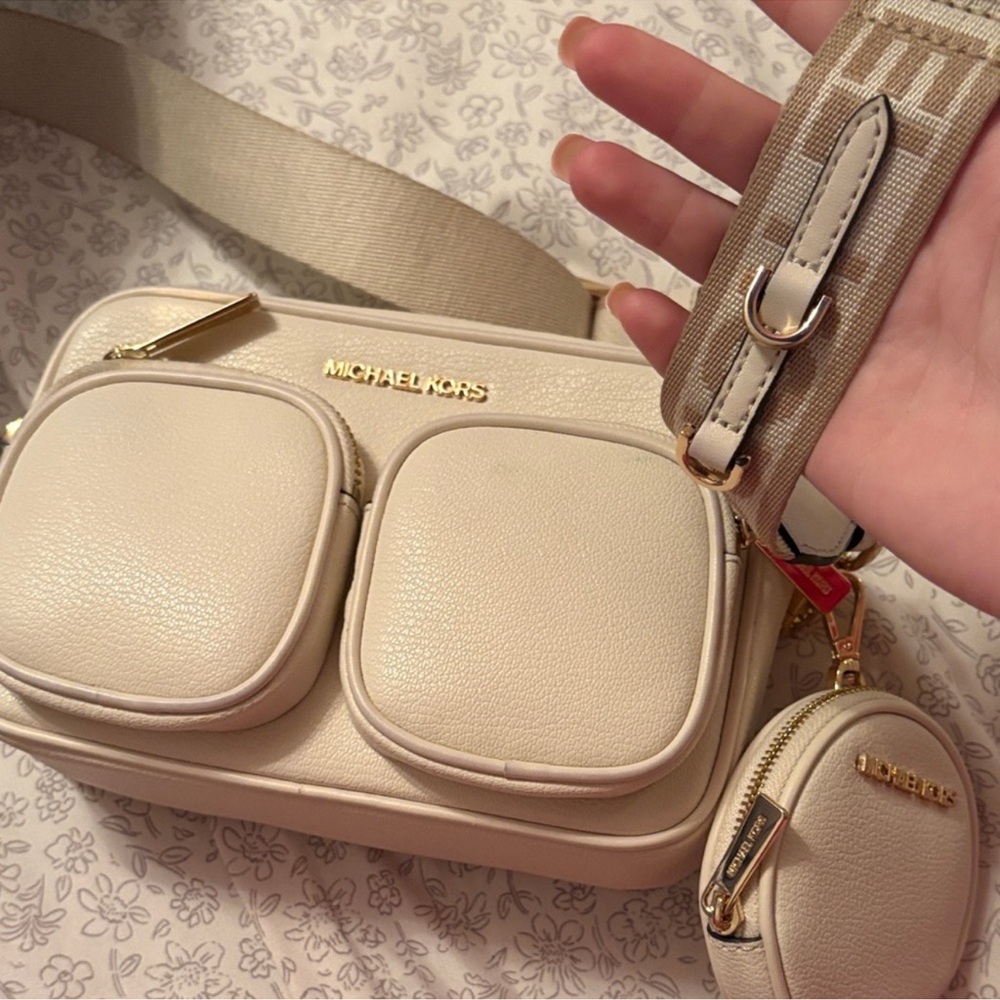 Michael Kors Beige Crossbody Bag with Gold Accents